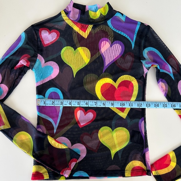 Lazy Oaf Long-Sleeve Multi-Color Heart Mesh Top 💛🩷🖤❤️ - Picture 6 of 7
